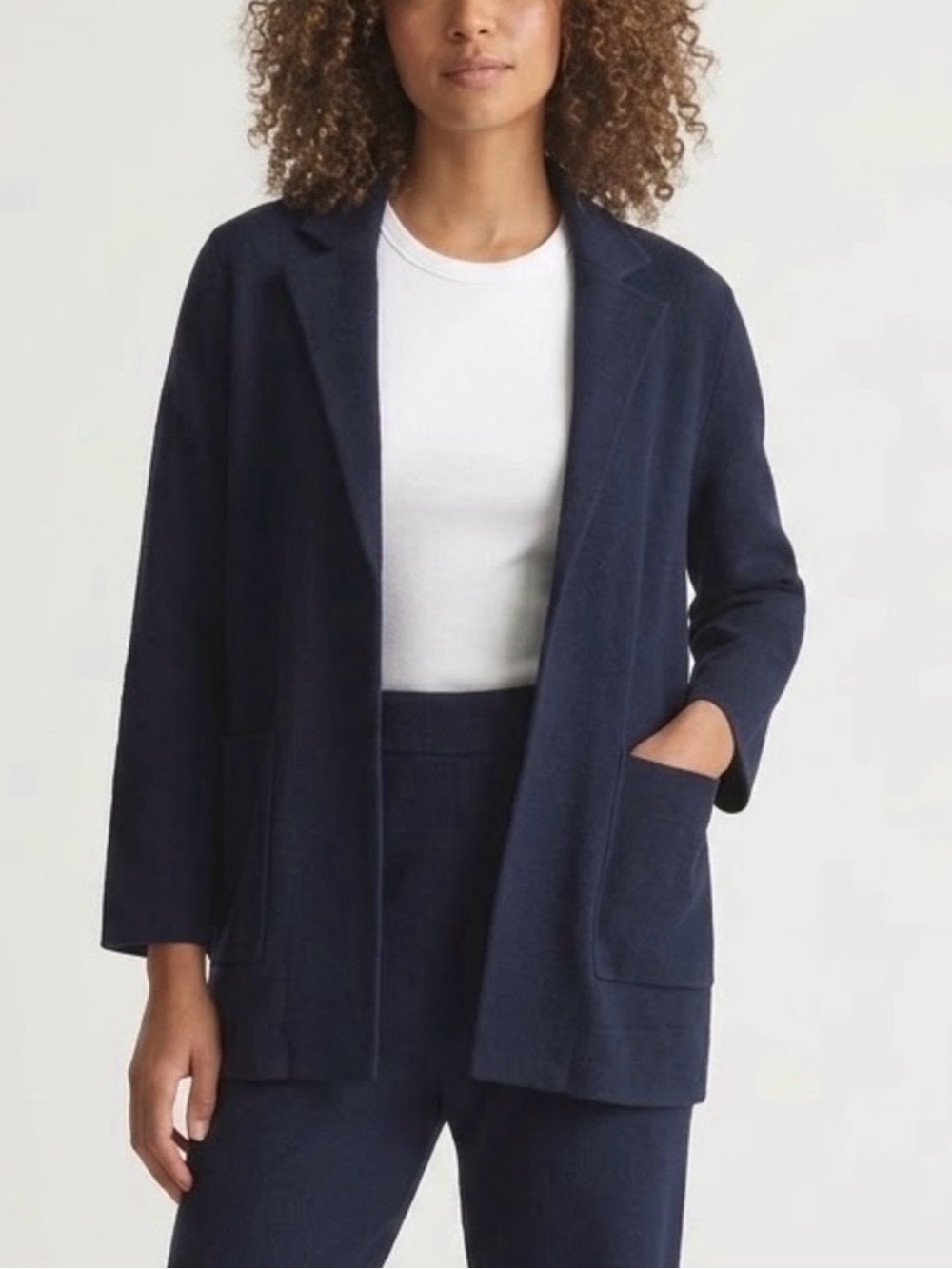 Quince Organic Cotton Knit Blazer Navy Size L